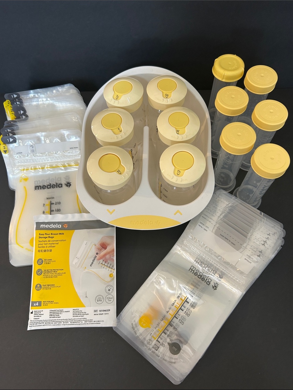 Medela Breast Milk Storage Bottles & Bags Lot with Refrigerator Tray